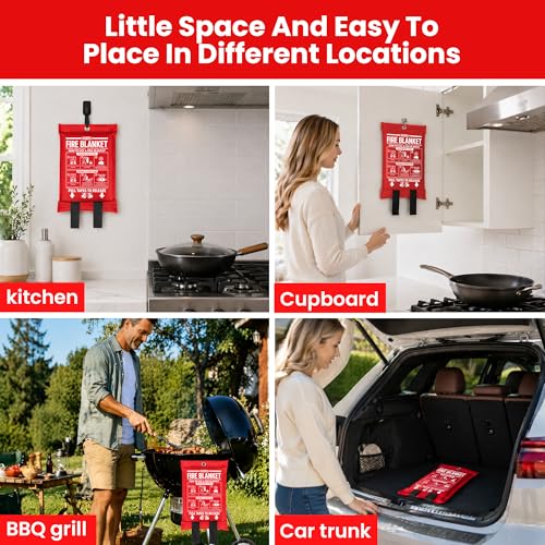 Image of Fire Blanket for Home and Kitchen,40 inch x 40 inch,4 Pack,Emergency Fire Blanket