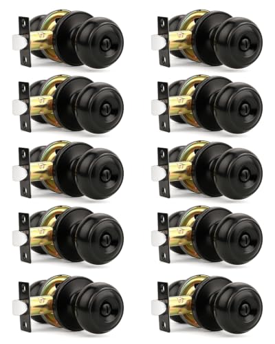 Orger 10 Pack Matte Black Privacy Door Knobs Interior, Classic Round Shape Bedroom Doorknobs with Lock, Keyless Modern Design Door Lockset for Bathroom and Bedroom