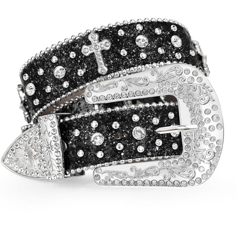 Image of Sparkly Rhinestone Diamond Sequin Studded Belt for Men & Women - Western Cowgirl Cowboy Style