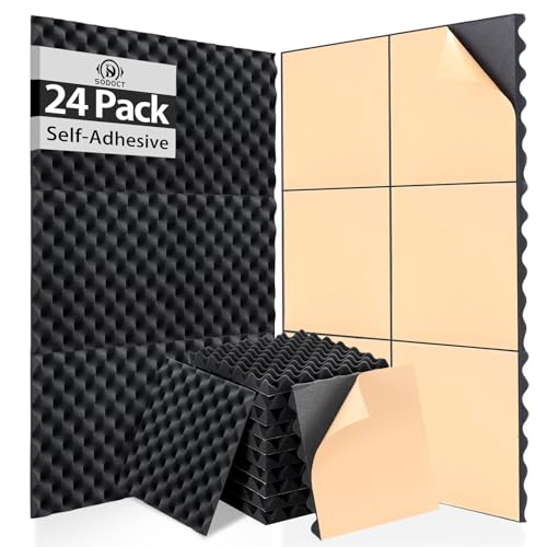 SD SODOCT 24 Pack Self-Adhesive 12' X 12' X 1.2' Egg Crate Soundproof Wall Panels for Studio, Room...