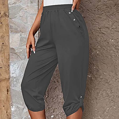 High Waist Capri Pants for Women Summer Solid Stretch Loose Fit Crop Pants Ladies Casual Pants Comfy Work Capris3