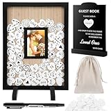 Meyeyaia Wedding Guest Book Alternatives, Rustic Wedding Guest Book Sign Reception Drop Box with 100 Wooden Picture Frame Hearts for Wedding Anniversary Birthday Party (Black)