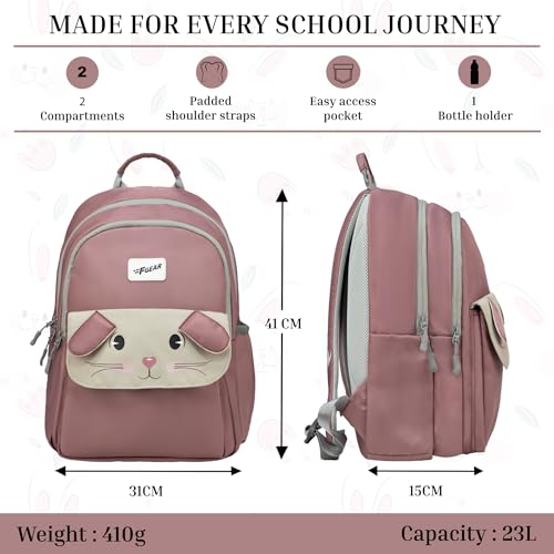 Image of F Gear Bunny Berry Sorbet 22L School Backpack|Premium & Soft Touch|Unisex Kids School Bag with Two Spacious Compartments and Front Pocket, with Bottle Holder|Ideal for School, Daily Use & Travel