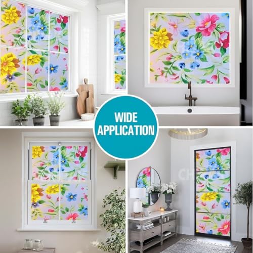 Image of CHIPAK Premium Vinyl Privacy Stained Window Glass Film (18x84 Inch) - Self-Adhesive Decorative Sticker Opaque Sheet Tint Wallpaper for Glass Cover Window, Door, Office, Home.| Anti-UV. Peppy Flowers