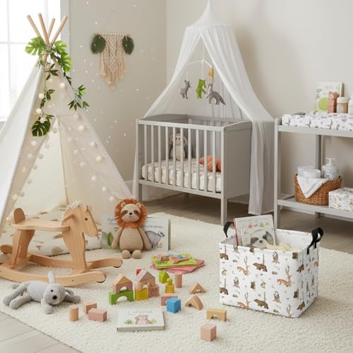 Image of Kid Storage Basket Bear Deer Jungle Decor | Cute Nursery, Baby Toy Clothes Storage Bin, Playroom Bedroom Decor