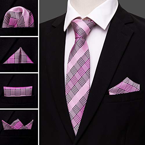 Image of YOHOWA Men Plaid /Striped Ties Set Silk Business Wedding Formal Fashion Necktie and Pocket Square Cufflinks Set