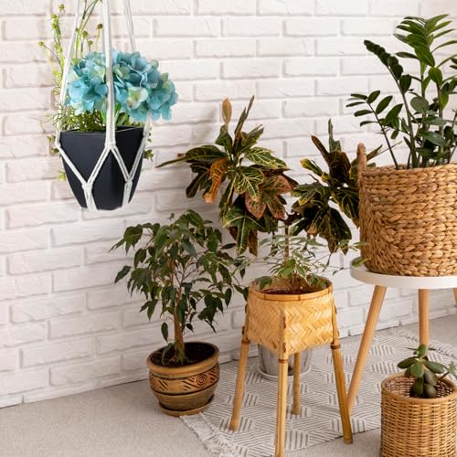 Nogeqi 2 stuks macramé plantenhangers, hangende katoenen touw, hangpot, bloempot, plantenhouder, hanger voor planten met 2 metalen haken voor binnen en buiten, plafond, balkon, wanddecoratie - Afbeelding 4