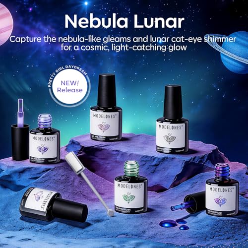 Image of modelones Cat Eye Gel Nail Polish Set, 6 Colors Aurora Galaxy Pearlescent 9D Cateye Glitter Gel Polish kit Blue Green Purple Mermaid Nail Polish with Magnet Soak Off LED Nail Art Starter Kit DIY Gift