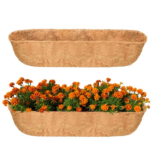Newthinking 24 Inch Coco Coir Wall Trough Liner 100% Natural Coir Window Box Liners Coconut Fiber Replacement Liner for Wall Mounted Basket Planters 2 Pack
