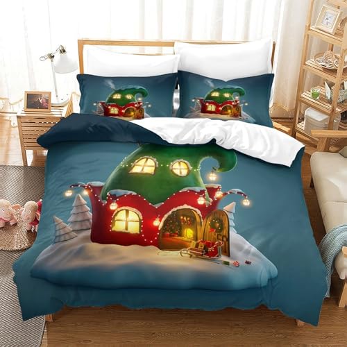 Parure de lit 220x240 cœurs de Noël housse couette microfibre enfant ado King - 3