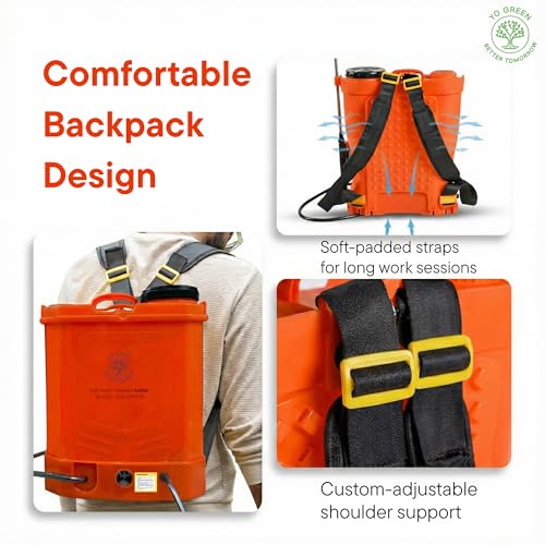 Image of Yo Green Electric Operated 20 Litre Knapsack Sprayer 12V 12Ah Double Motor Pump High Pressure 20 Feet Spray Range Rechargeable Agricultural Spray Pump for Gardening & Sanitization (20 Liter -Orange)