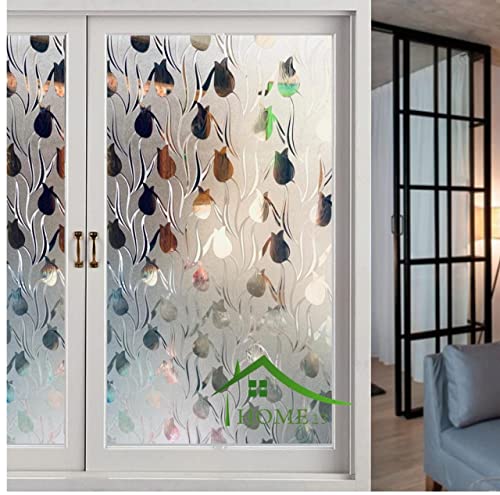 Image of HOME13 Rose Bud Frosted Window Film Decorative Static Cling Window Film Window Clings Privacy Non-Adhesive Rose Bud Frosted Glass Film for Living Home (Vinyl, 12x200)
