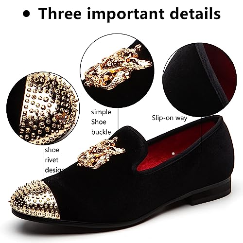 Image of Meijiana Mens Velvet Loafers Dress Shoes with Metal Embellishments Party Luxury Loafer Shoes