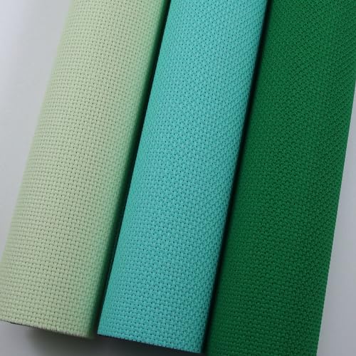 Image of KCS 3 pc of 15 inch x 18 inch(38cmx45cm) Counted Cross Stitch Cotton Aida Cloth Needlework Rolled Fabric Box,14CT,Light Green+Green+Sea Green