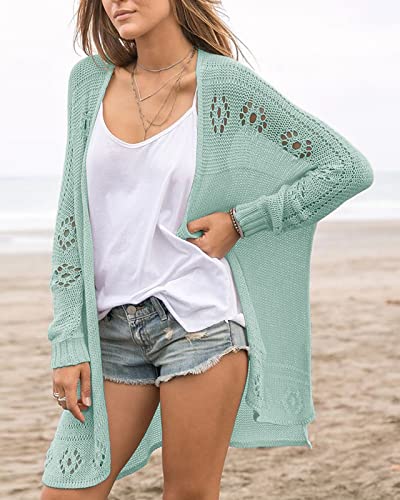 Image of Misassy Womens Open Front Knit Sheer Cardigans Summer Boho Lightweight Long Sleeve Kimono Long Sweater