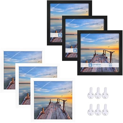 Hongkee White and Black 8x8 Square Picture Frame with Real Glass Cover