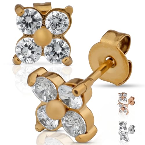The Stud – 18K Gold Finished Stud Earrings – Hypoallergenic Stud Earrings for Women with Brilliant Stones, Lead and Nickel Free, Gift Box Included – Yellow Gold