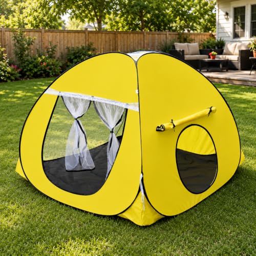 Image of SILVER SHINE Foldable Delightful Patterns Popup Kids Play Tent House for Multi Purpose|PlayTent House for up to 10 YearOld Kids Girls&Boys|Mosquito Net Design Tent for Kids-Yellow