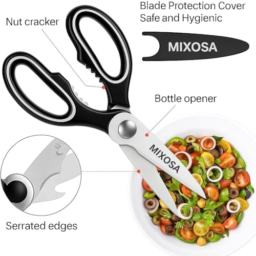 Image of MIXOSAMulti Purpose Made In Japan Kitchen Scissors, food scissors,Premium Stainless Steel Solid Kitchen Shears for Meat, Seafood, Chicken, Vegetables, Herbs, BBQ, Bottle Opener (Black)