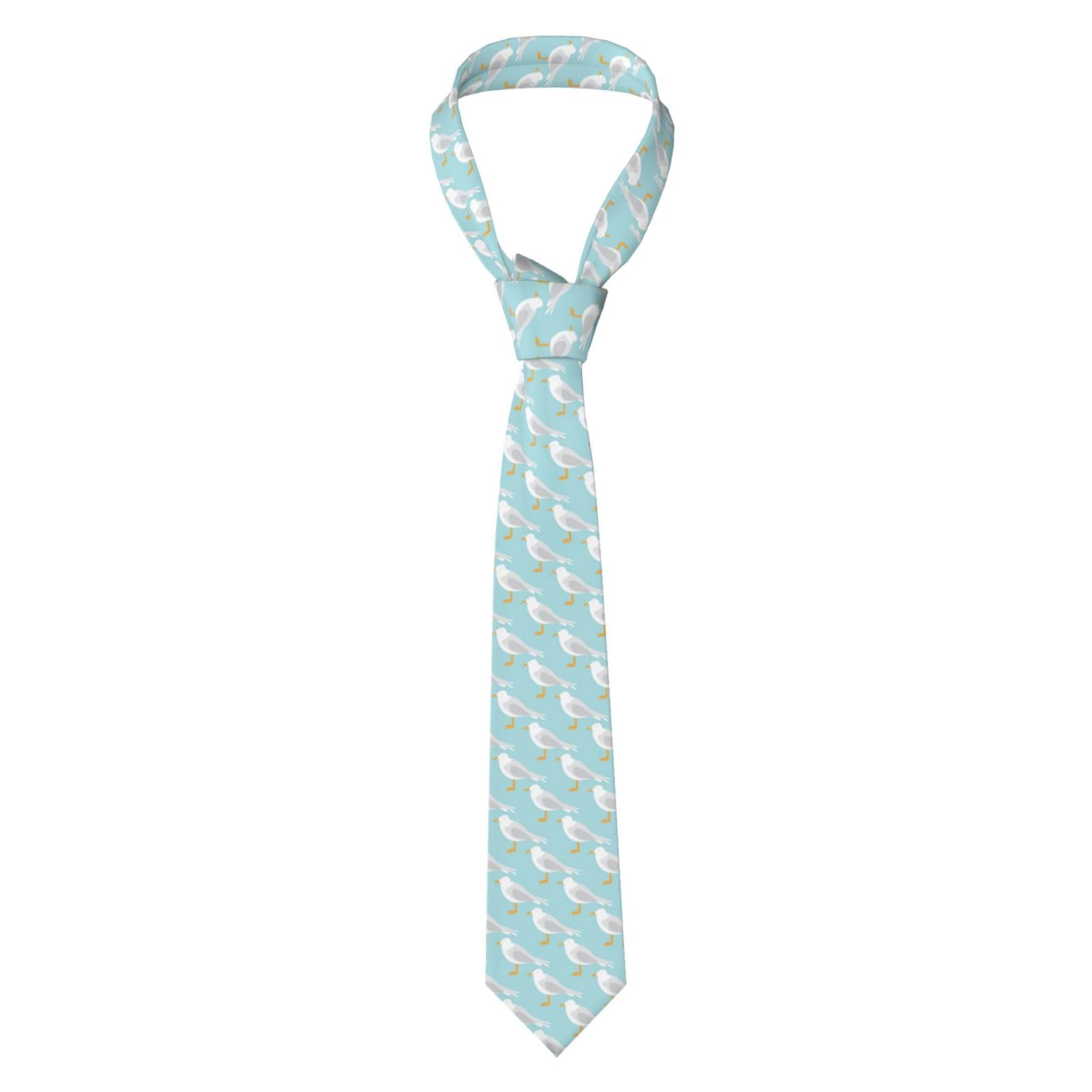 Hceaatb Men'S Ties Cute Seagull Bow Necktie Unisex Satin Printed Thin Ties For Business, Weddings, Proms, Parties, Graduation