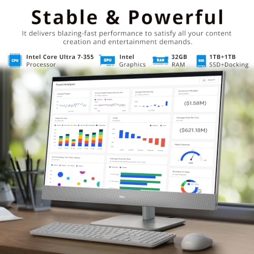 Image of Dell 27 inch FHD Touch All-in-One Desktop, Intel Core Ultra 7-355, 32GB DDR5, 2TB Storage (1TB SSD+1TB Docking Station), Copilot+ PC, Wireless Keyboard & Mouse, FHD Camera, Wi-Fi 7, Win 11 Pro, White