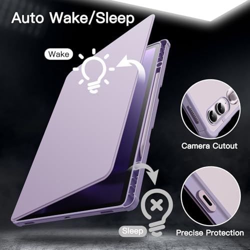 Image of JETech Rotating Cover Case for Samsung Galaxy Tab S10+ 2024 /Tab S9 FE+ /S9+ 2023 12.4-Inch with S Pen Holder, 360 Degree Rotation Protective Stand Cover Clear Back, Auto Wake /Sleep (Lavender)
