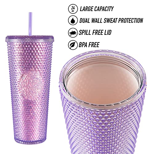 Sterz Studded Tumbler With Straw | Double Wall Tumbler Perfect For Hot And Cold Drinks | Iced Coffee Cup, Smoothie Cup | Reusable, Bpa Free, 24Oz Capacity (Lavender Purple) #TOP1