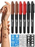 6-PCS Temporary Tattoo Markers for Skin,Washable Markers-Removable Tattoo Markers Multi-coloured Ski