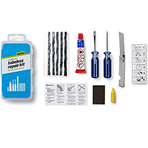 WELDTITE Tubeless Bike Tyre Repair Kit - Quick & Easy Fix Without Tyre Removal - Includes Mending Strings Rasp & Split Eye Tools Rubber Solution & Knife