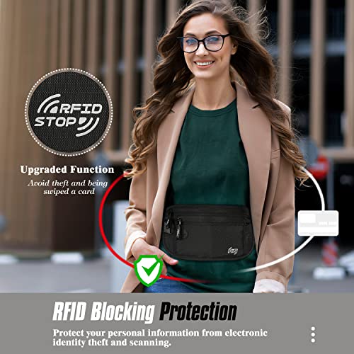 Image of MoKo Travel Money Belt, Hidden RFID Blocking Passport Wallet, Black