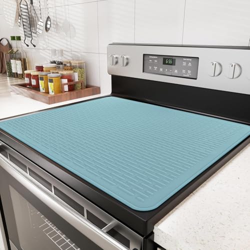 Image of Stove Top Cover for Electric Stove - Food Grade Ceramic Stove top Cover, Silicone XXL Dish Drying Mat, Glass Cooktop Covers, Flat RV Range top Mats (Blue,28x20)