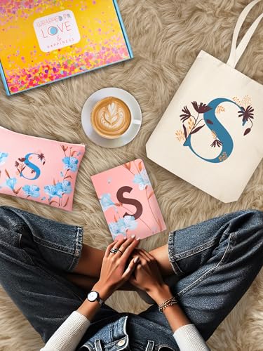 Image of DOODLE Monogram S Diary Gift Set - B6 Soft Bound Ruled Notebook with Tote Bag & Zipper Pouch - Premium Stationery Gift Set for Women & Girls | Perfect Personalised Gift Set for Women's Day