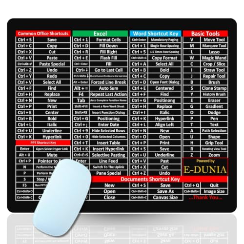 Best Shortcut Key Mouse Pad for Windows, MS Office, Excel, Word, PowerPoint & Keyboard Commands Reference | Non-Slip Rubber Base | Educational Mouse Pad for Office, Home, Students & Professionals