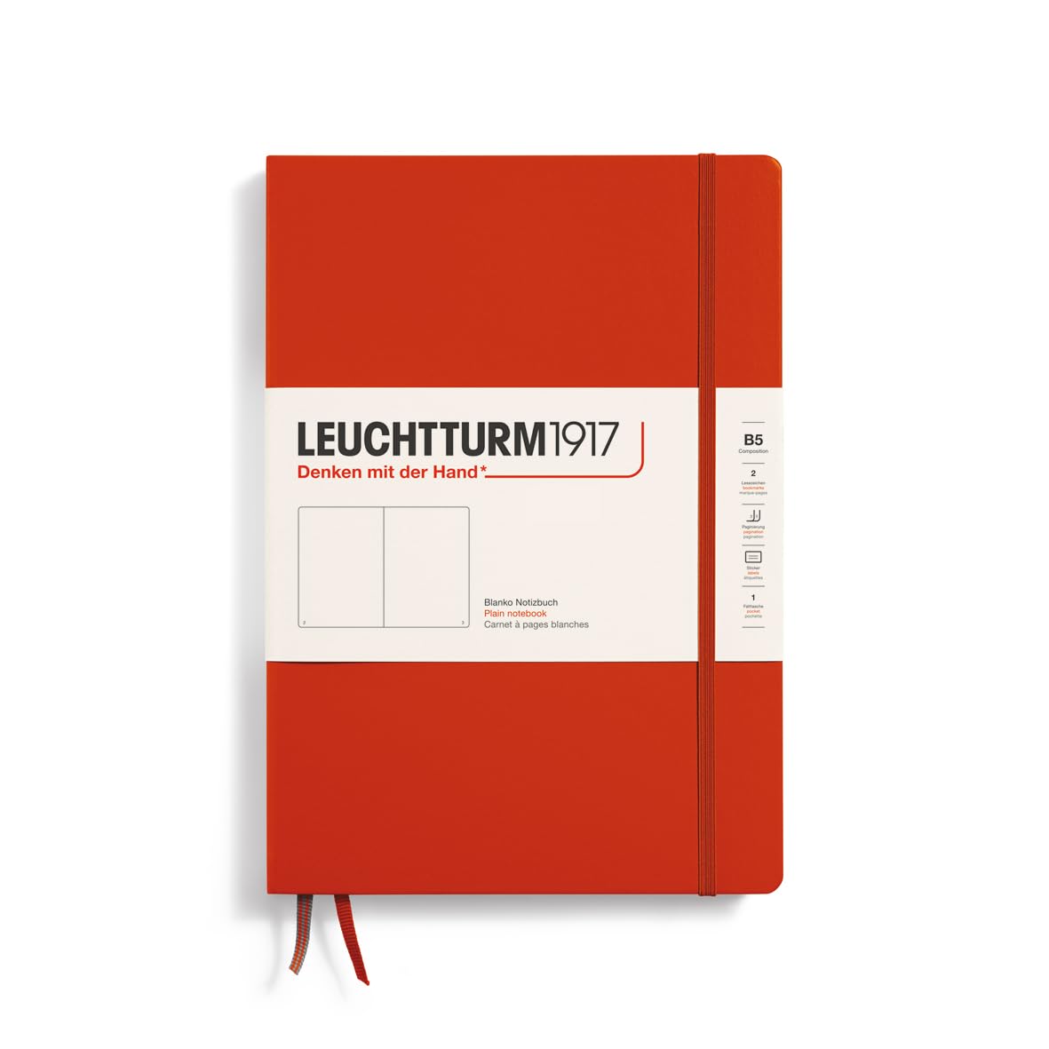 LEUCHTTURM1917 - Notebook Hardcover Composition B5-219 Numbered Pages for Writing and Journaling (Fox Red, Plain)