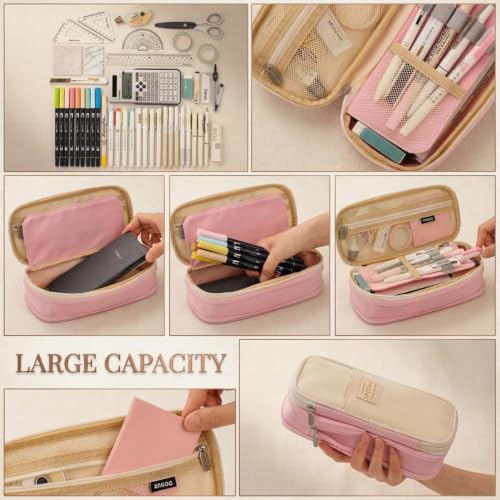 Image of Kawaii Cute Aesthetic Pencil Case for Girls & Boys | 3 Layer 6 Compartment Large Capacity Pencil Pouch with Zipper | Cartoon Stationery Organizer Bag for Students & Kids (Special 1 (Pink))