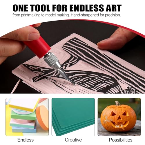 Linocut Carving Tools - Linoleum Cutter Kit with 6 Blades for Block Printing, Stamp Making Carving, Linocut Kit for Printmaking - Arts and Crafts Tools for Beginners, Adults, Artists - Thumbnail 4