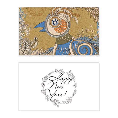 Tarjeta de felicitación año nuevo: Diseño conmemorativo de flores doradas y hojas de faisán