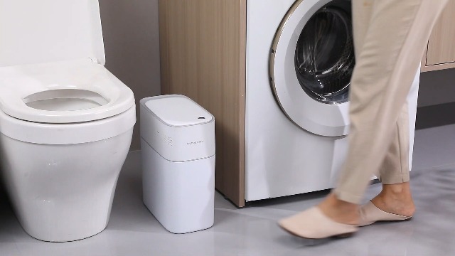Image of MOPUP Trash Can with Lid Automatic Garbage Can, 3.5 Gallon Slim Small White Plastic Smart Trash Bin, Narrow Motion Sensor for Bedroom, Bathroom, Toilet Office