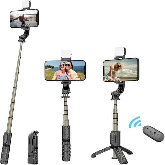 Fotopro Selfie Stick Tripod,2022 Newest 4 in 1 Bluetooth Selfie Stick with Fill light,360 ° Rotation phone stand holder Compatible with iPhone/Samsung/Huawei.