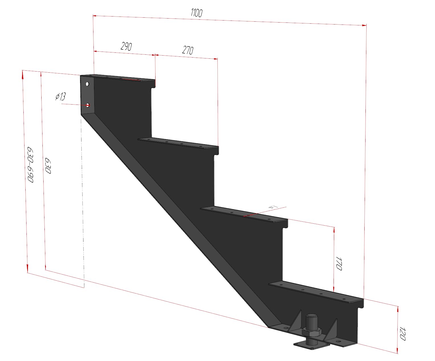 Escalera de 4 peldaños Porty. Estructura metálica para Montaje de Escalera Exterior de Cualquier tamaño para casa o terraza.