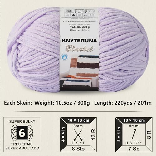 Image of #6 Super Bulky Blanket Yarn for Crocheting - 4 Skeins(Each 10.5oz /300g, 220yds /201m), Chunky Chenille Thick Plush Big Soft Yarn for Crocheting Knitting Blankets, Lavender Fog