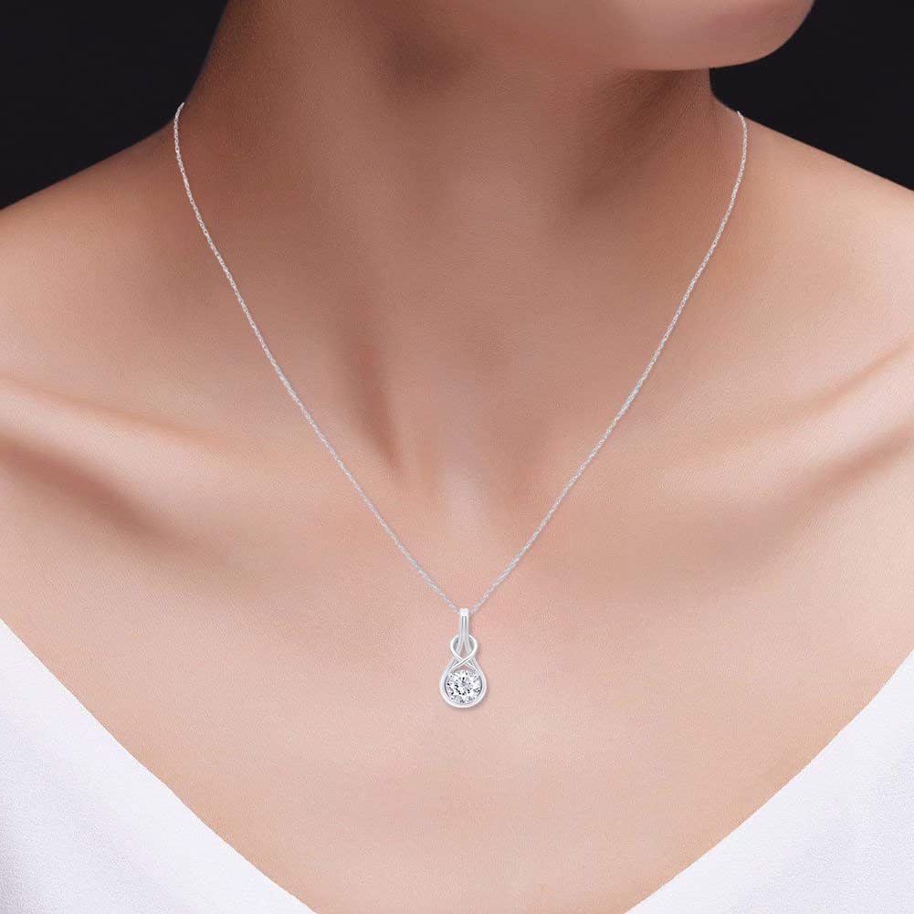 SAVEARTH DIAMONDS 925 Sterling Silver Moissanite Pendant Necklace: 1 Carat Round Cut Lab Created Solitaire Diamond Necklace with Gold Plated Chain - Trendy Infinity Knot Gem Jewelry for Women - Image 5