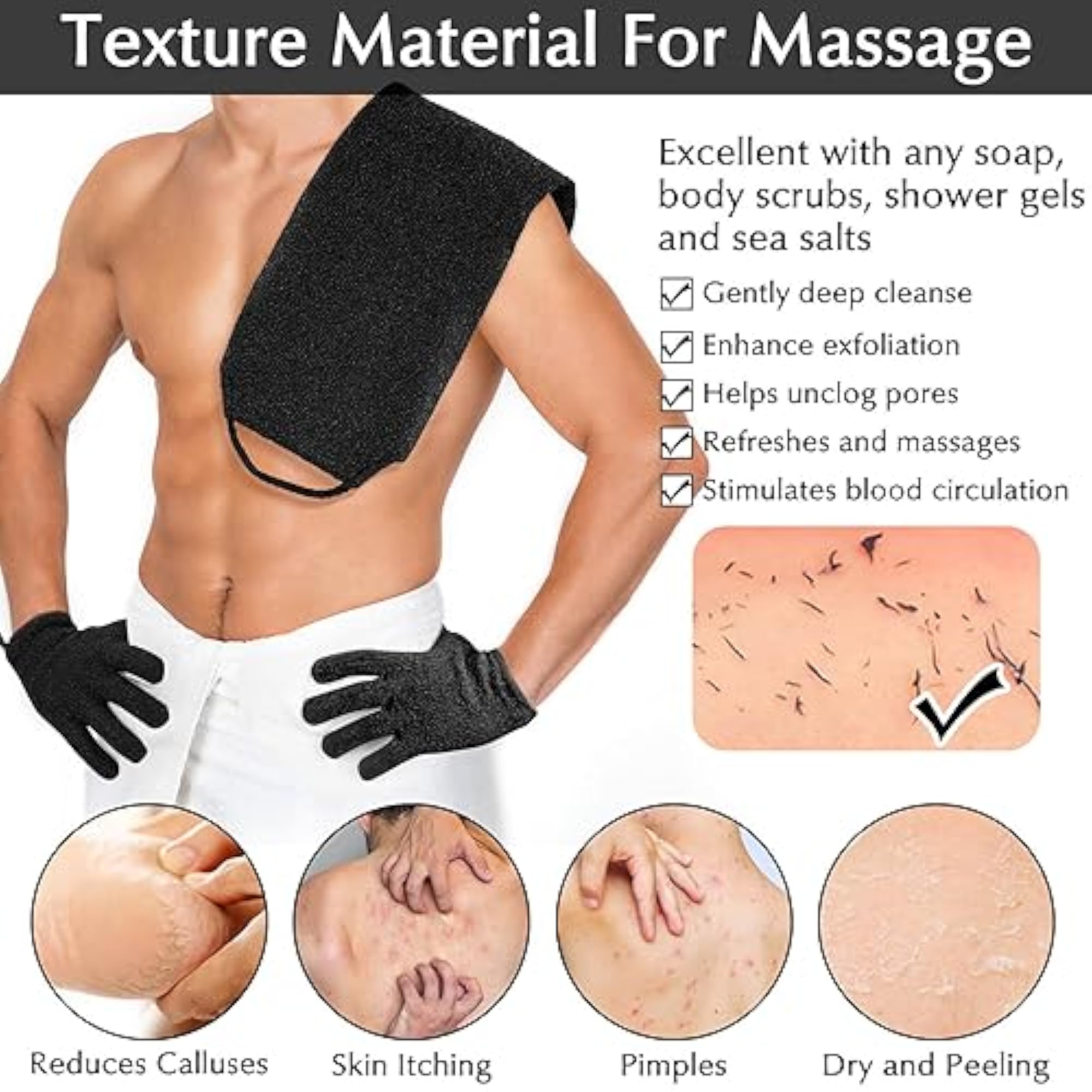 Exfoliating Back Scrubber Bath Gloves Set