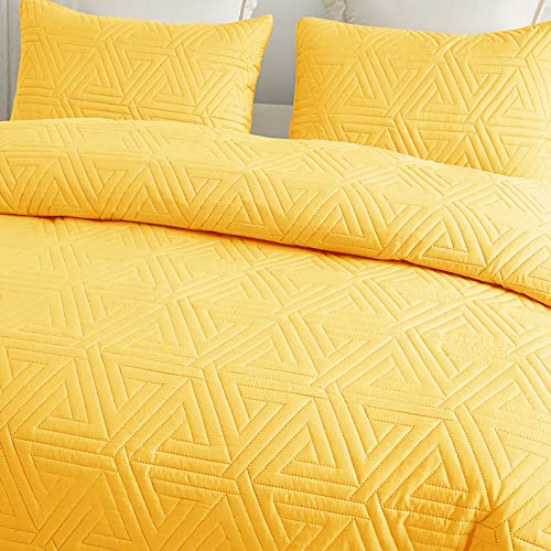 Whale Flotilla Soft King Size Quilt Set For All Seasons, 3-Piece Ultrasonic Geometric Bedding Set, Lightweight Reversible Bedspread, Coverlet, Bed Cover With 2 Pillow Shams, Yellow #TOP2