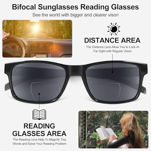 LADEESSE 3 Pack Bifocal Reading Sunglasses For Men/Women - Fashion UV400 Sunglasses With Readers Built In Sun Outdoor Protection(1.75) - Image 4