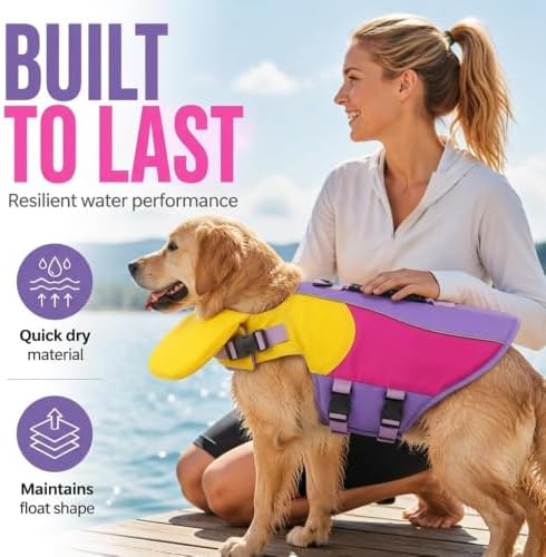 Dog Life Jacket with Chin Float for Boating & Pool, High Buoyancy (Purple,M) - 5