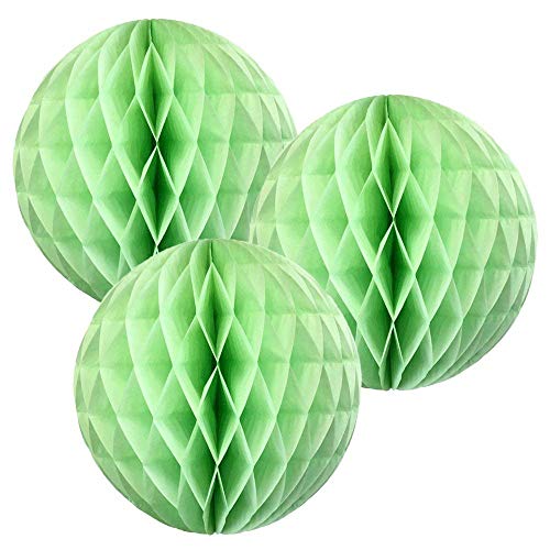 Pack of 3 Paper Honeycomb Balls for Party Decorations Wedding Birthday Christmas Parties (Light Green, 6" (15 cm))