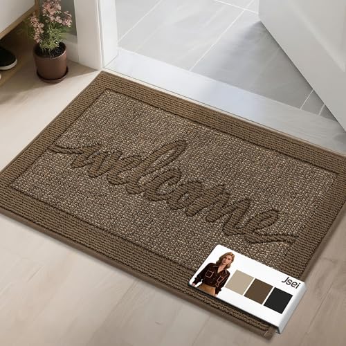 JSEI Door Mat 20"x 32",Absorbent Muddy Dirt Welcome Mat,Non-Slip Entryway Rugs Washable Indoor Entrance Mats,Low Profile Floor Mat for Entryway and Front Back Door,Brown 20'' x 32'' Brown