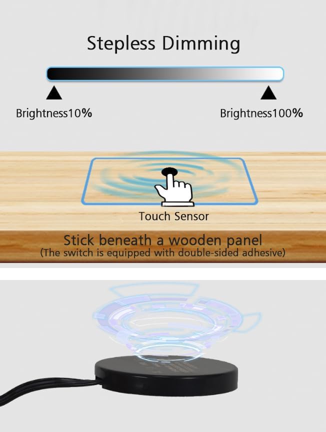 Concealed 12V Dimmer Switch - Stepless Dimming, Touch Sensor Switch Through Wood Panel for RVs, Wardrobes, Cabinets, Wine Cabinets LED Strips - Black