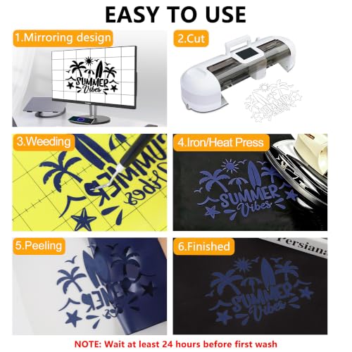 Image of FUNKAKA Heat Transfer Vinyl Rolls, 12 inch x 65ft Navy Blue Iron on Vinyl